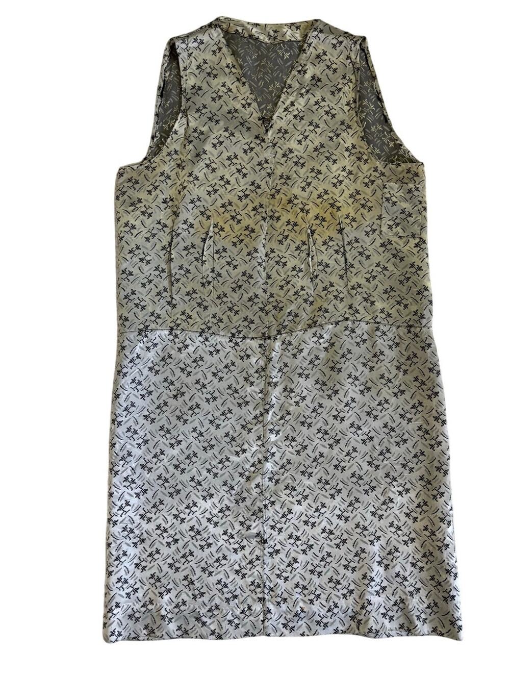 Antique Edwardian Jacquard Silk Shift Dress Tunic Chemise Black Silver AS IS